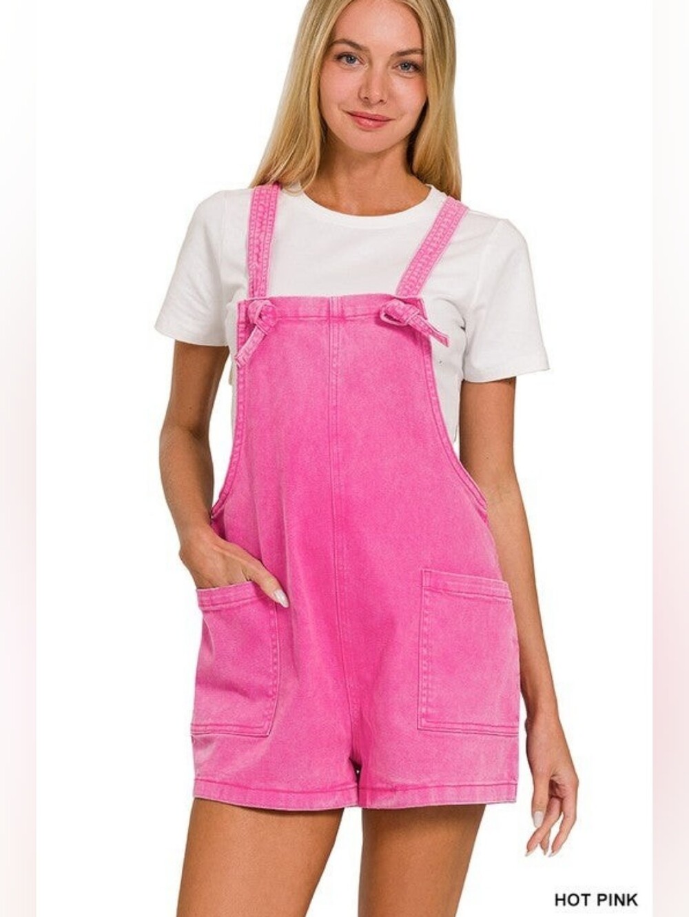 Zenana Mineral Washed Knot Strap Romper Size Large